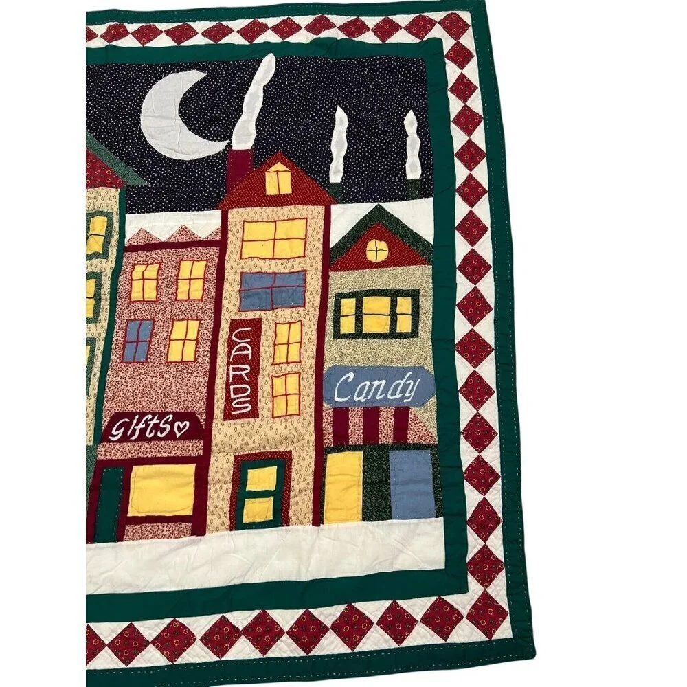 Handmade Vintage Throw Quilt Christmas Town Toys Cookies Wall Hanging